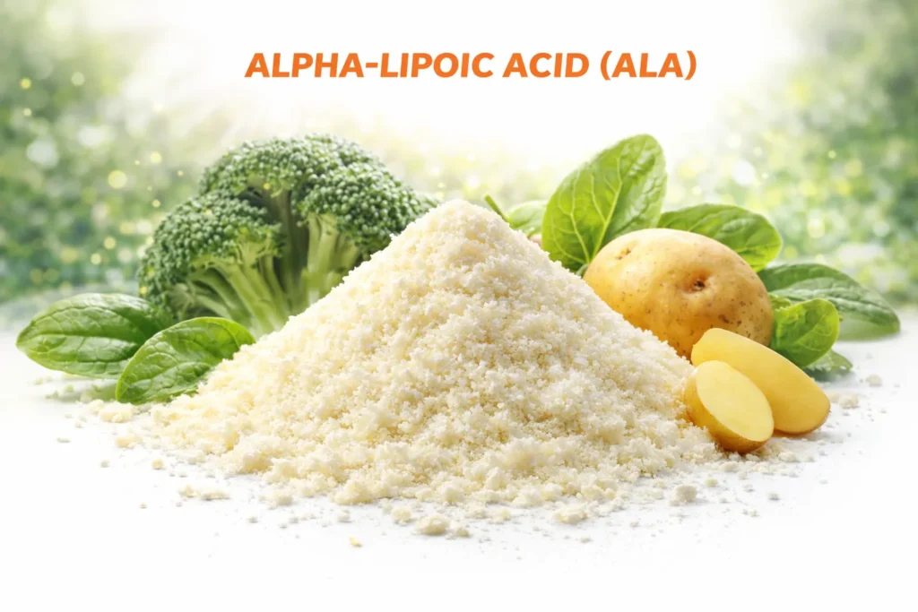 Alpha Lipoic Acid powder antioxidant ingredient commonly used in nerve support supplements